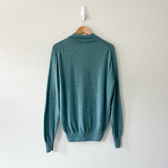 Peter Millar Crown Soft Teal Blue 1/4 Zip Silk Merino Wool Blend Sweater Size XL - Picture 2 of 12